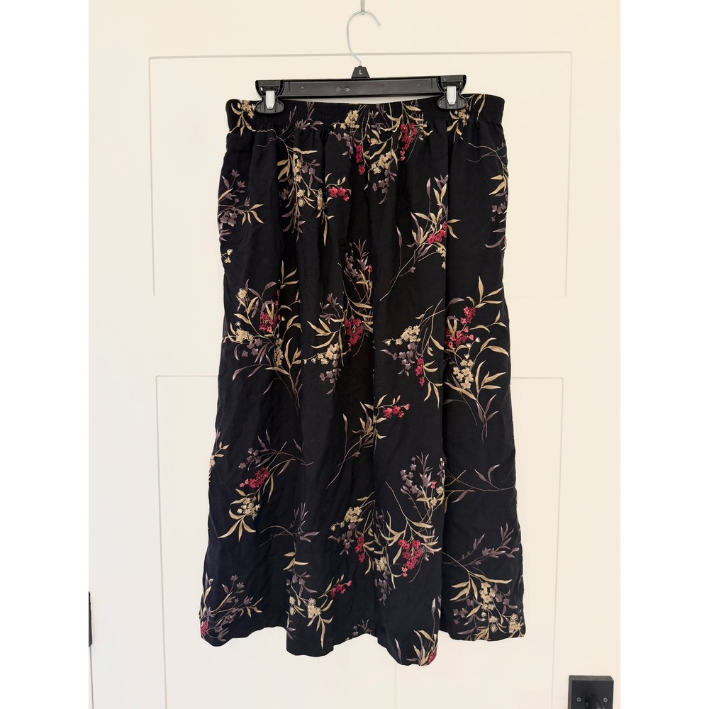 Vintage Sag Harbor Floral Midi Skirt Elastic Waist Pockets Botanical Print L - Picture 4 of 6
